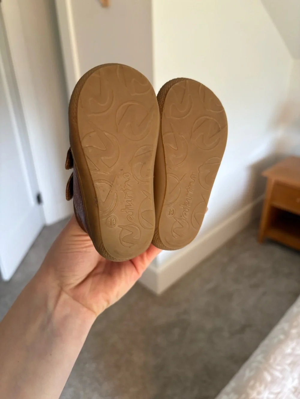 Naturino Tan Leather First-Step Shoes with Double Straps
